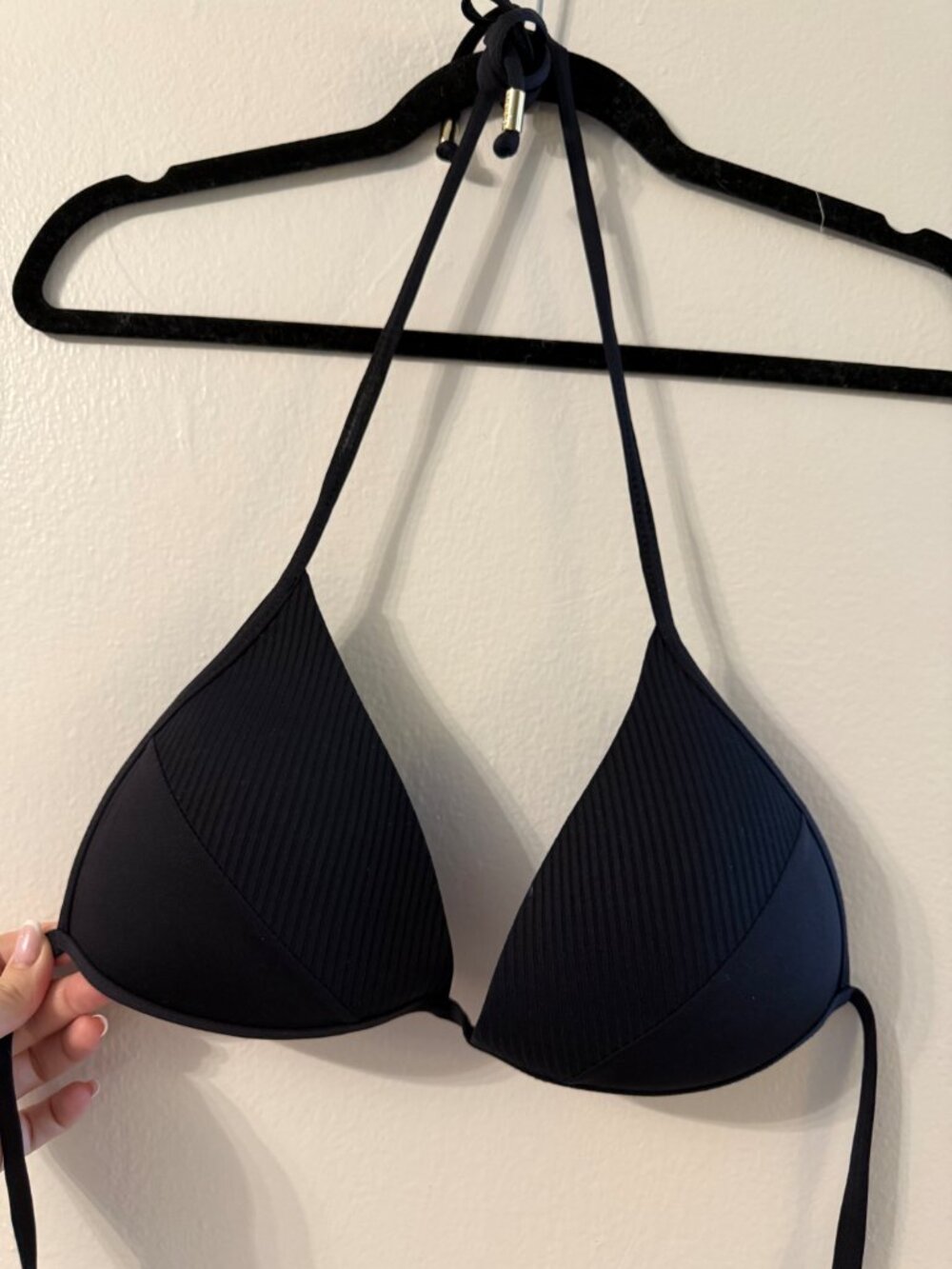 Voda Swim Envy Push Up Texture String Bikini Top Black size L Large